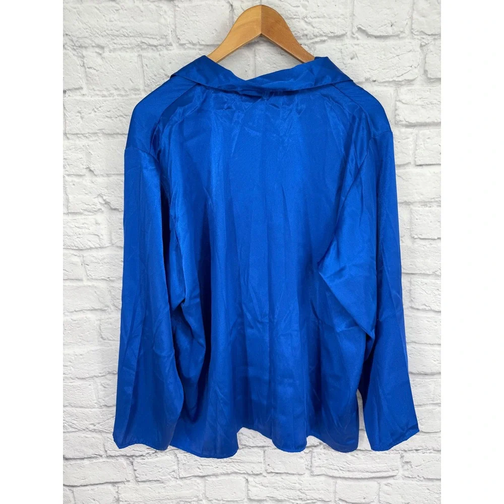 Frederick's of Hollywood 3X Cobalt Blue Satin Pajama Set Wide Leg Lounge Y2K